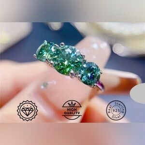 Elegant Green Moissanite and Sterling Silver Ring